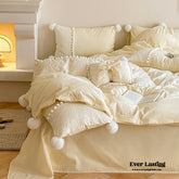 French Sweet Lace Plush Ball Bedding Set - Yellow